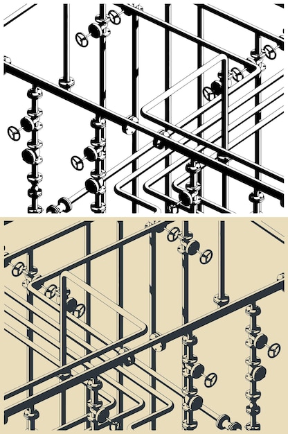 Ilustración de tuberías y válvulas industriales