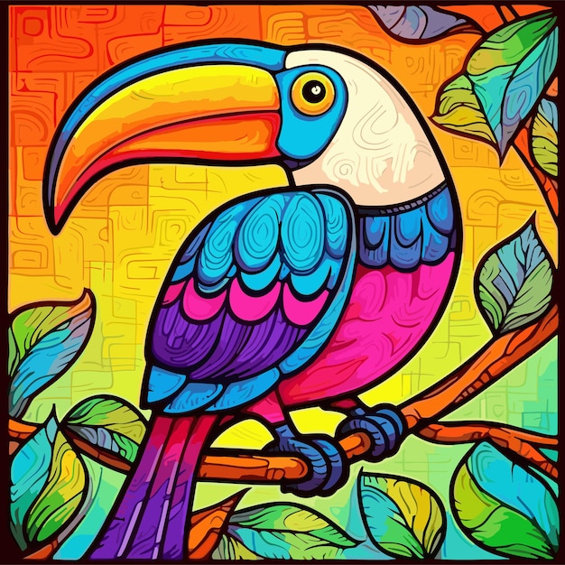 Vector ilustración tucano con flores tropicales