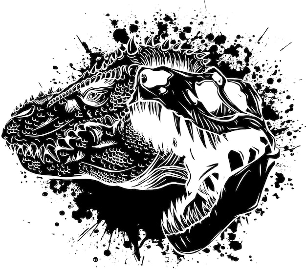 Ilustración de Tyrannosaurus rex con calavera