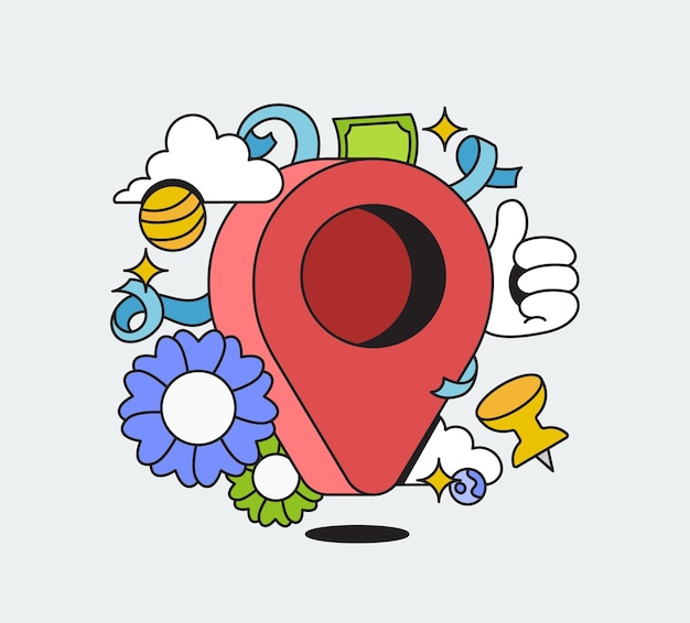 Ilustración de la ubicación del alfiler para el marcador de mapa divertido