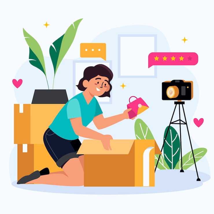 Vector ilustración de unboxing dibujada a mano