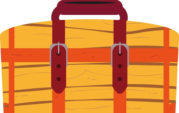 Ilustración única de un cofre de madera cerrado con correas en un estilo simple
