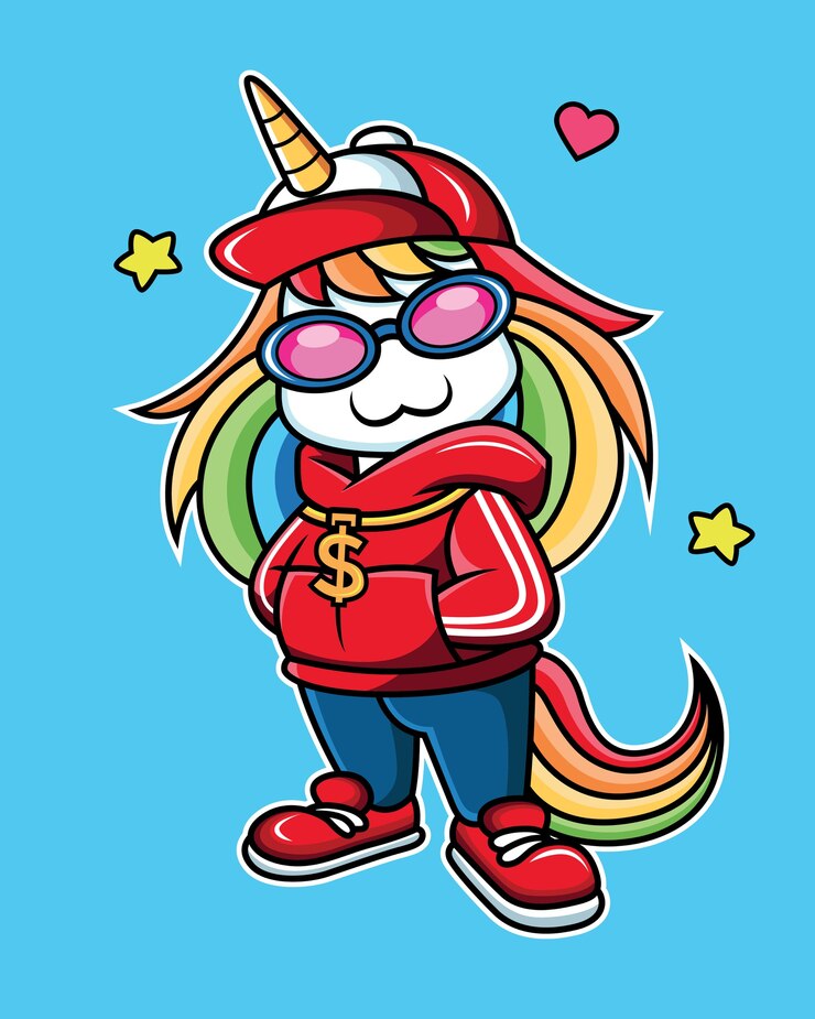 Vector ilustración de unicornio fresco con moda hip hop.