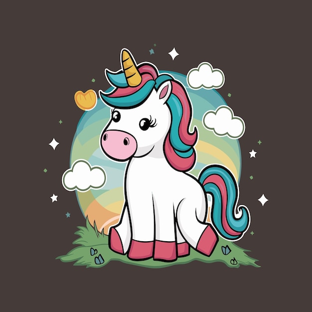Ilustración de unicornio lindo para el diseño de camisetas Vector de Unicornio Vector de Princesa de dibujos animados