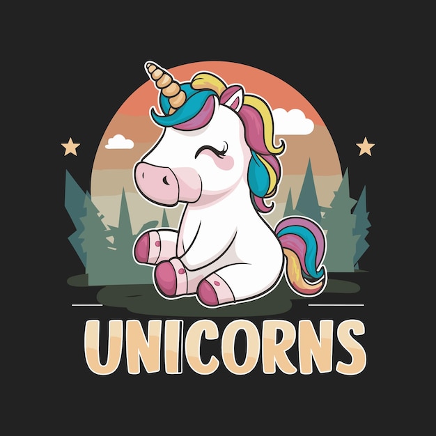 Ilustración de unicornio lindo para el diseño de camisetas Vector de Unicornio Vector de Princesa de dibujos animados