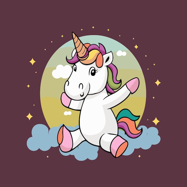 Ilustración de unicornio lindo para el diseño de camisetas Vector de Unicornio Vector de Princesa de dibujos animados