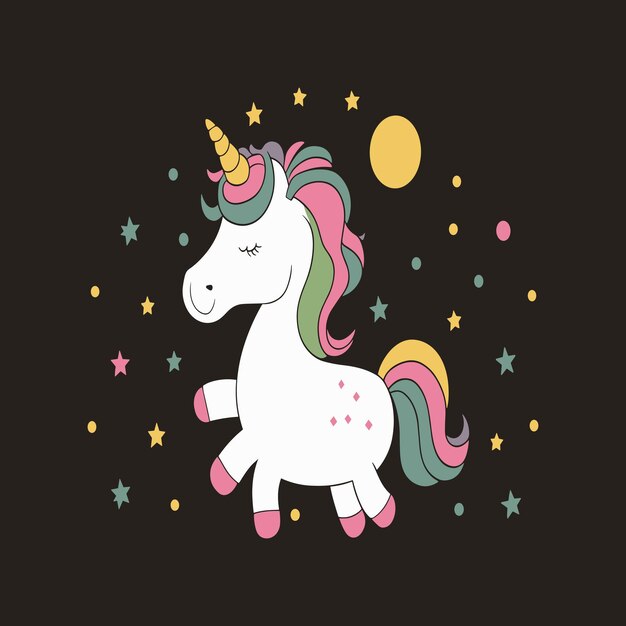 Ilustración de unicornio lindo para el diseño de camisetas Vector de Unicornio Vector de Princesa de dibujos animados