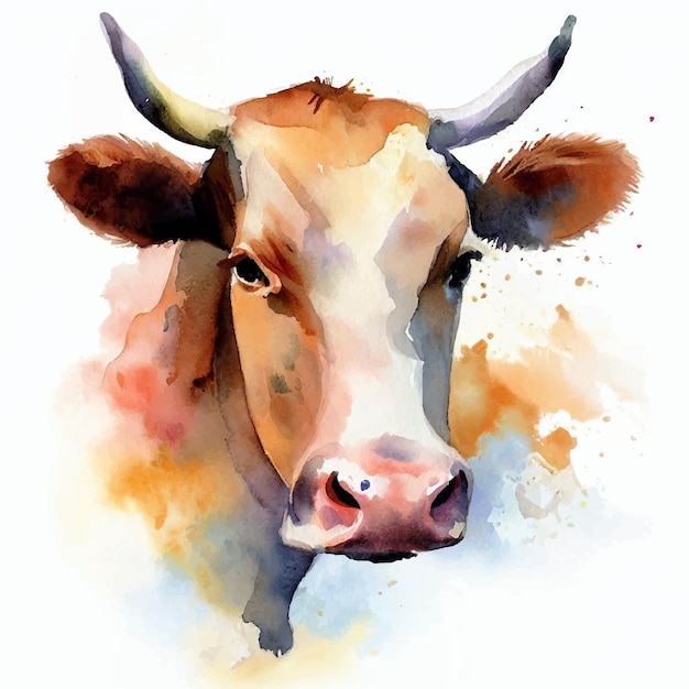 Una ilustración de una vaca en acuarela