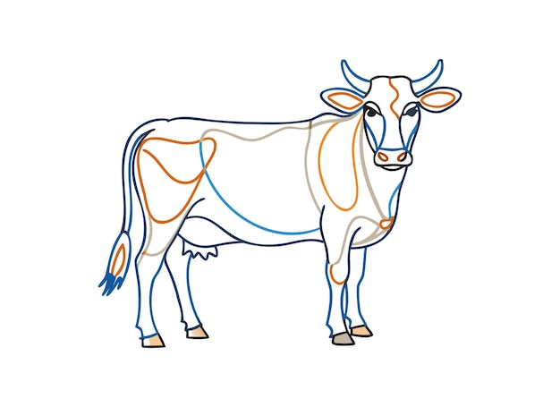 Ilustración de una vaca de dibujos animados con una expresión linda