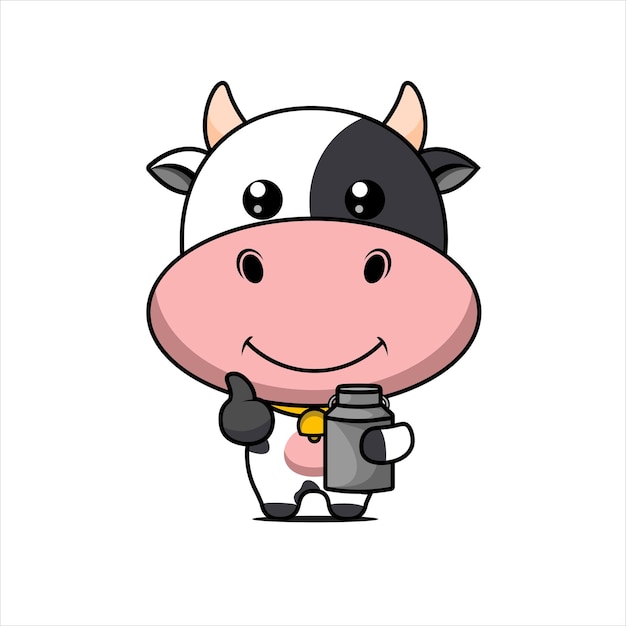 Ilustración de una vaca linda que lleva una lata de diseño vectorial de leche