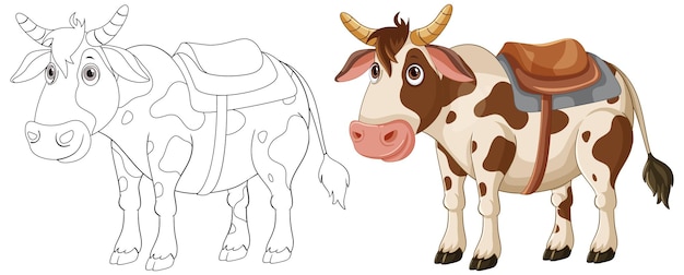 Ilustración de una vaca con silla de montar