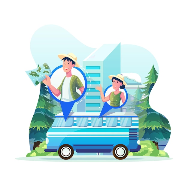 Vector ilustración por vacaciones en coche