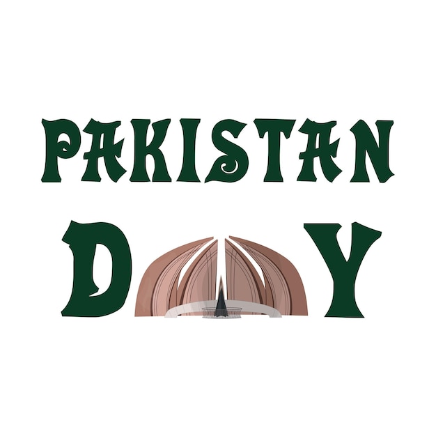 Ilustración de vacaciones del día de Pakistán Los colores verdes simbólicos de la bandera y el Monumento de Pakistán