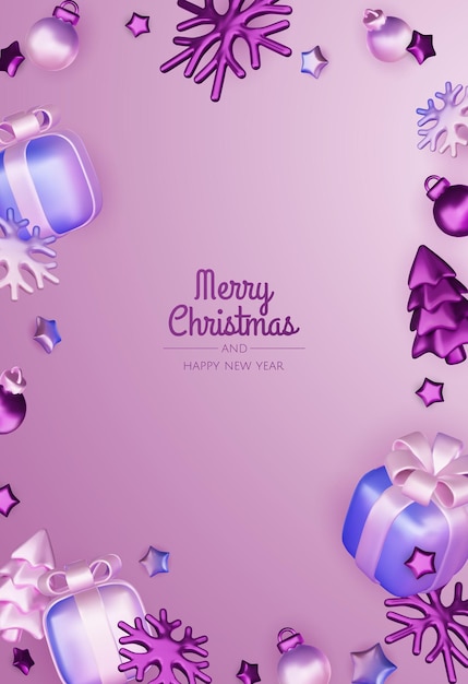 Ilustración de vacaciones con regalo de Navidad copo de nieve y decoraciones de Navidad año nuevo y Navidad