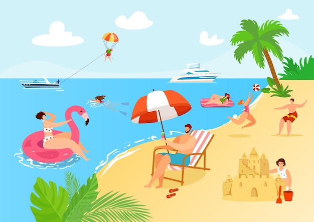 Ilustración de vacaciones de verano en la playa