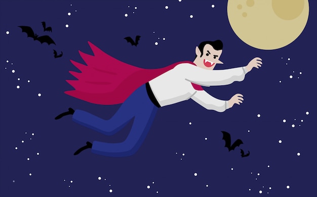 Ilustración de vampiro volando en la noche