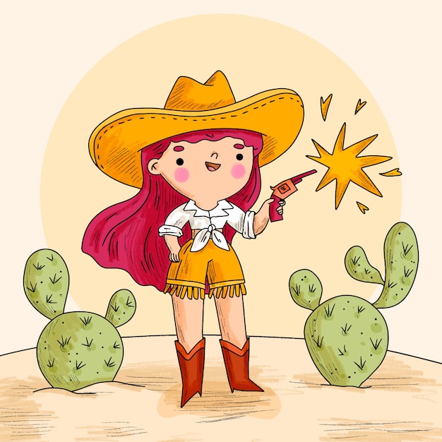 Ilustración de una vaquera dibujada a mano