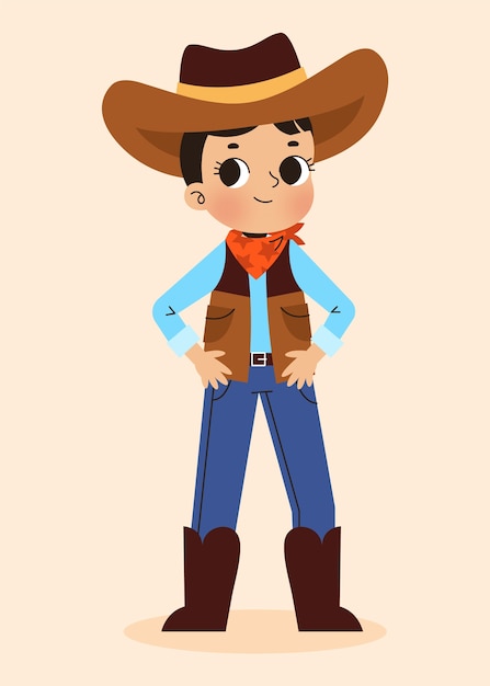 Vector ilustración de vaquero de dibujos animados dibujados a mano