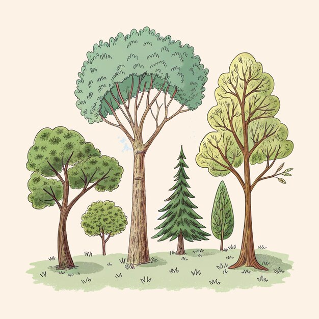 Ilustración de varios tipos de árboles