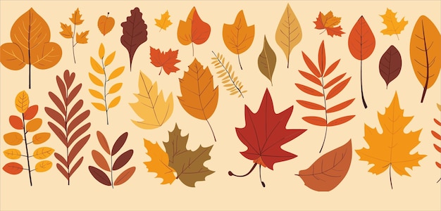 Ilustración de vector 2D conjunto hojas de otoño estilo plano de dibujos animados