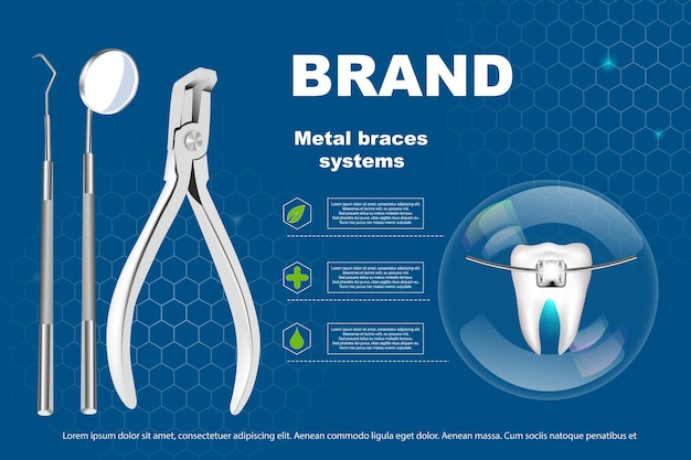 Vector ilustración de vector 3d dientes realistas con aparatos ortopédicos alineación de la mordedura de la dentición de los dientes con aparatos ortopédicos dentales