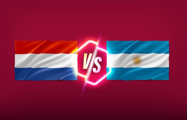 Ilustración de vector 3d de plantilla de tabla de puntaje de juego de Holanda versus Argentina con etiqueta de neón