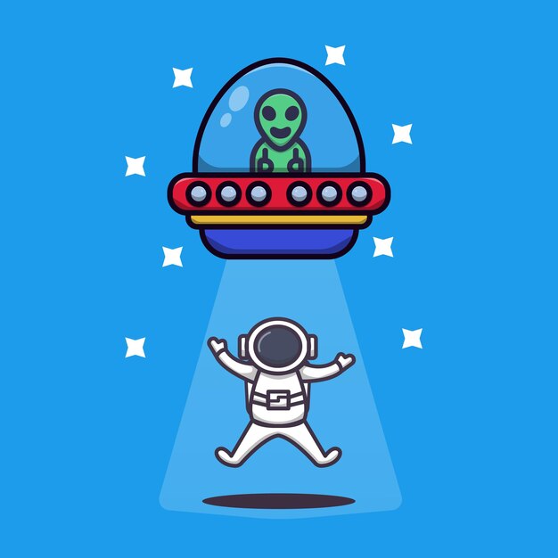 Ilustración de vector de abducción alienígena astronauta rayos ufo ilustración de diseño plano.