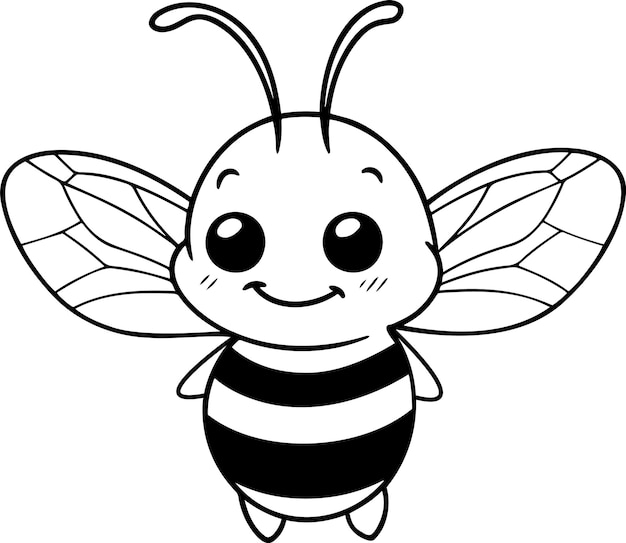 Ilustración de vector de abeja Contorno en blanco y negro Libro de colorear de abeja o página para niños