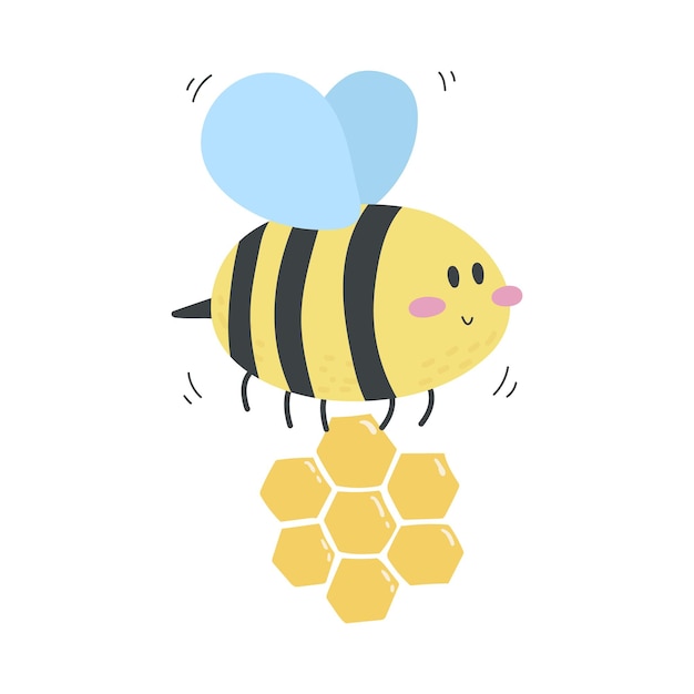 Ilustración de vector de abeja de dibujos animados con panales