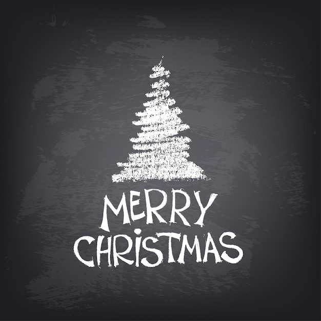 Ilustración de vector abstracto dibujado a mano texto feliz Navidad con árbol estilizado en pizarra