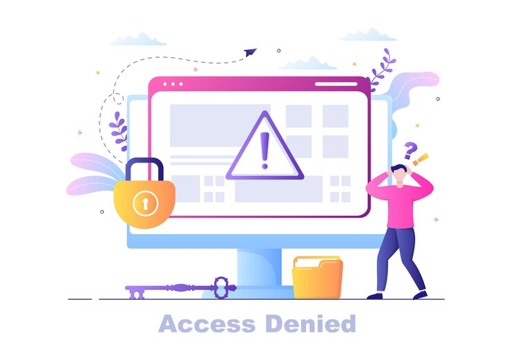 Vector ilustración de vector de acceso denegado de inicio de sesión. el sistema rechaza la contraseña, el error y la entrada al dispositivo informático que muestra que el usuario no tiene permiso para el desarrollo de sitios web o dispositivos móviles