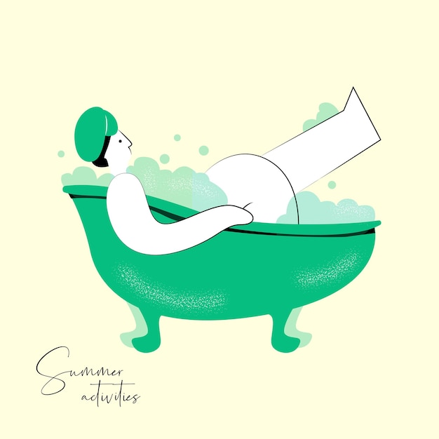 Ilustración de vector de actividad de verano de niña en un baño para identidad de marca o diseño web