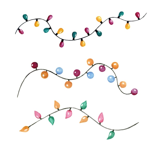 Ilustración de vector acuarela de coloridas guirnaldas navideñas