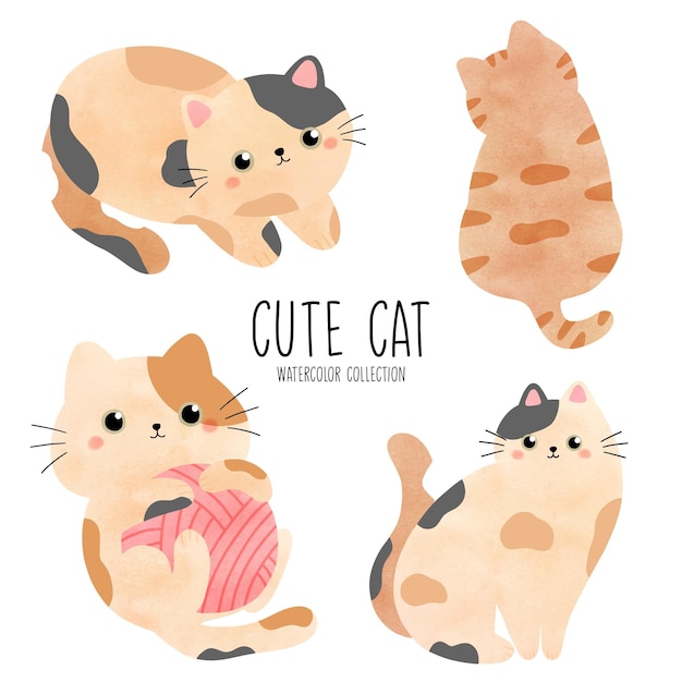 Ilustración de vector de acuarela lindo gato