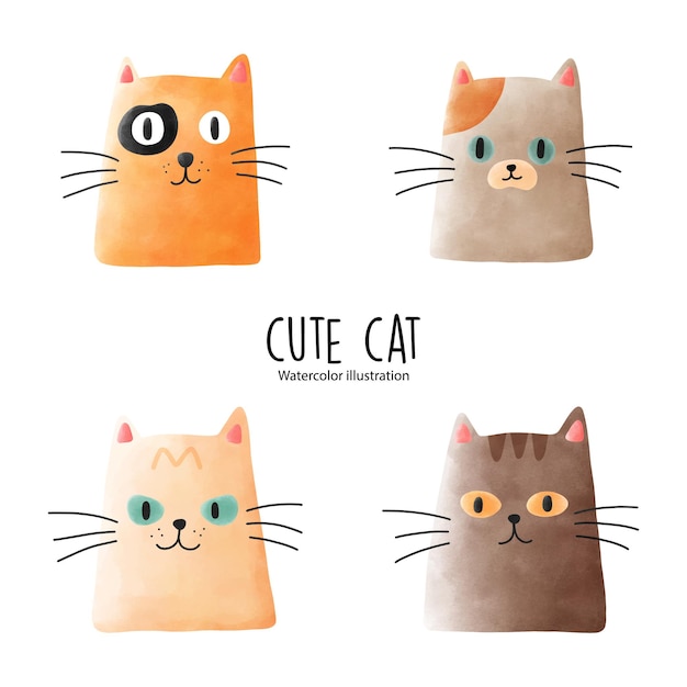 Vector ilustración de vector de acuarela lindo gato