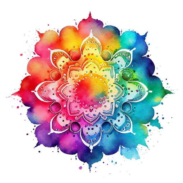 Ilustración de vector de acuarela de mandala colorido aislado sobre fondo blanco