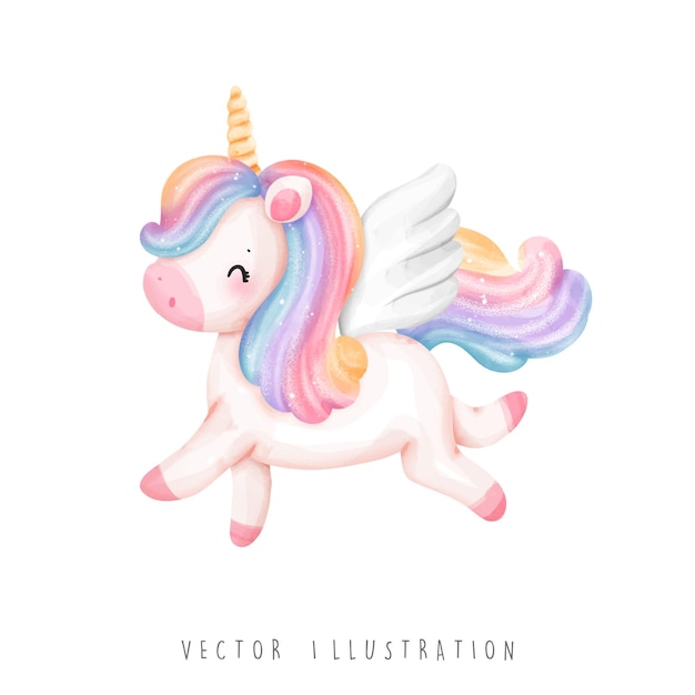 Vector ilustración de vector de acuarela unicornio arco iris