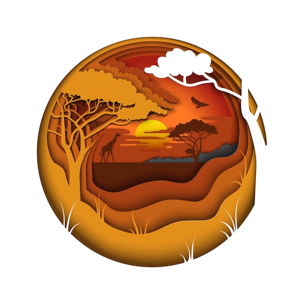 Ilustración de vector de África en estilo de arte de papel