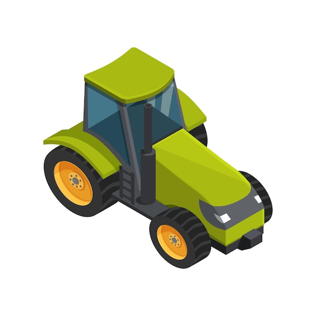 Ilustración de vector de agricultura de tractor verde isométrica