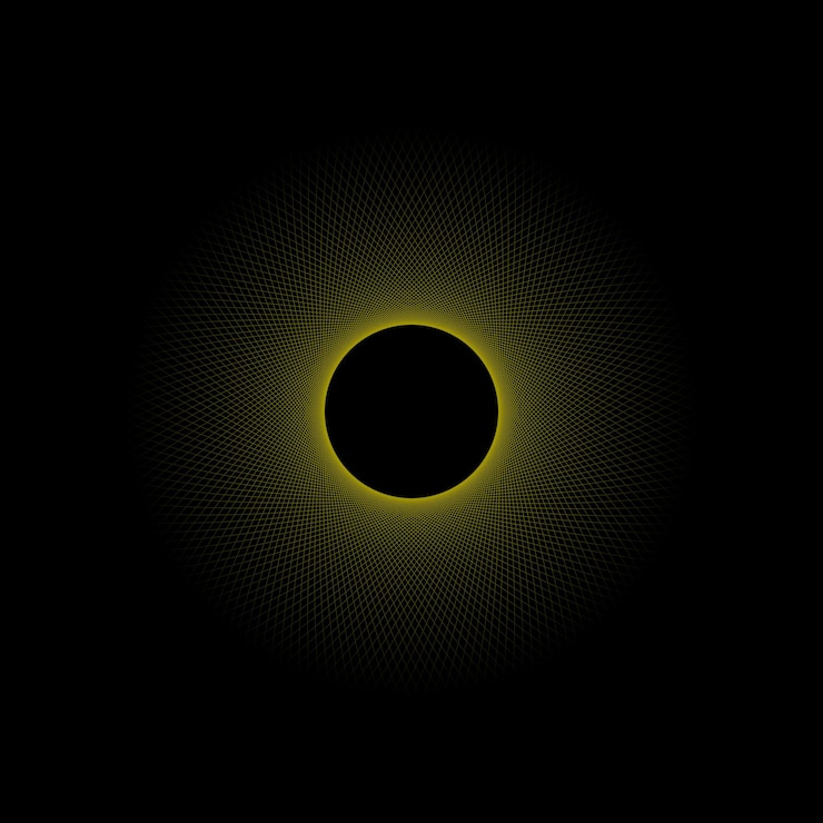 Vector ilustración de vector de agujero negro de espirógrafo amarillo. diseño de eclipse solar de espirógrafo.