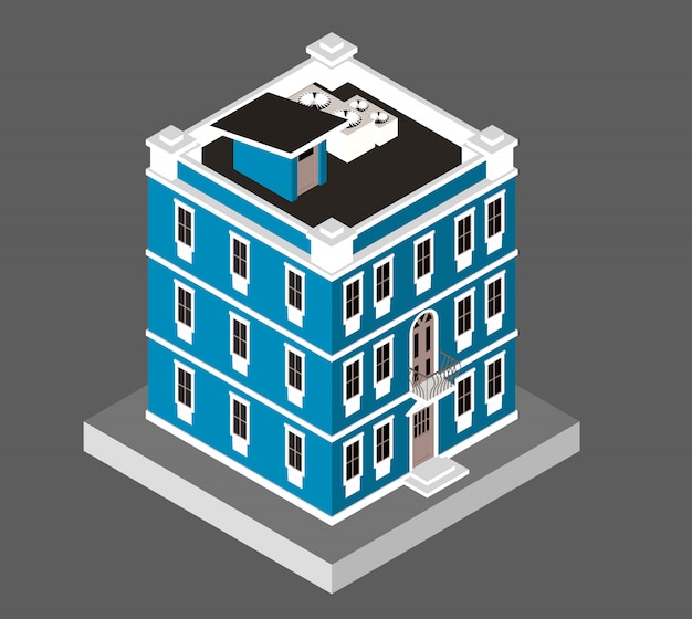 Ilustración del vector aislado. casa moderna. Edificio de vivienda urbana con ventanas y aire acondicionado.