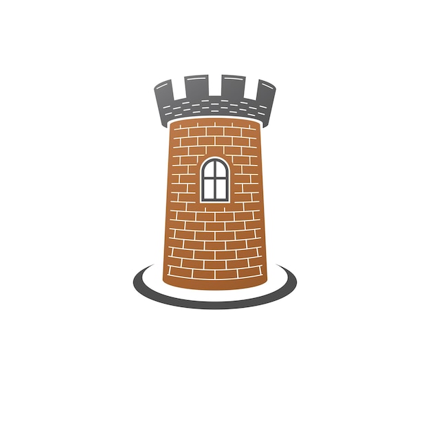 Ilustración de vector aislado decorativo torre medieval. Logotipo de Fort retro en estilo antiguo aislado sobre fondo blanco.