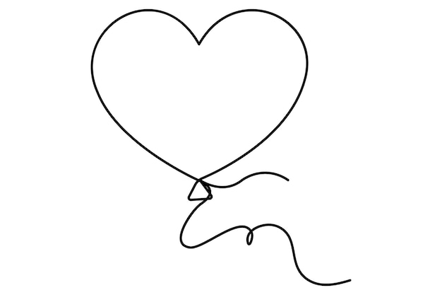 Ilustración de vector aislado de globo en forma de corazón dibujado en una línea continua de globo de corazón