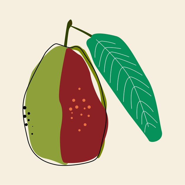 Ilustración de vector aislado de guayaba plana. Patrón de diseño de estilo de vida saludable. Estilo escandinavo. Telón de fondo de verano vegetariano. Arte de cocina. Cartel fresco.