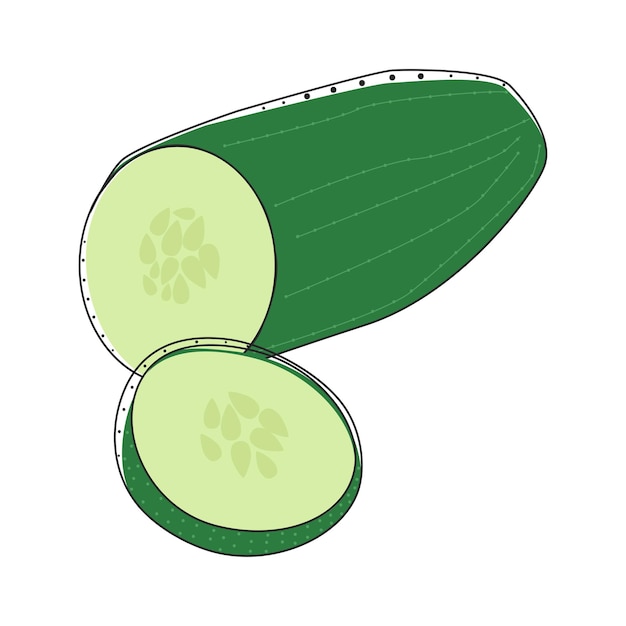 Ilustración de vector aislado pepino plano de dibujos animados. Cocinando comida. Alimentación saludable.
