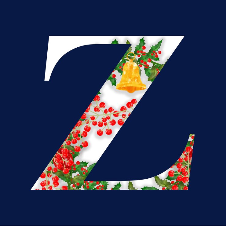 Vector ilustración de vector de alfabeto de navidad con campana de navidad, frutos rojos y hojas de acebo.