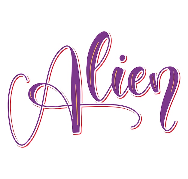 Ilustración de vector alienígena aislada en caligrafía de color de fondo blanco