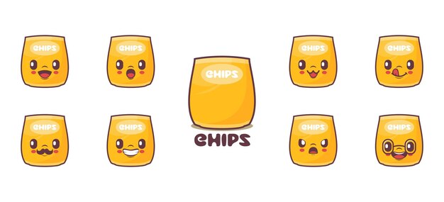 Ilustración de vector de alimentos de dibujos animados de embalaje de chips