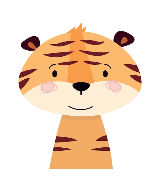 Ilustración de vector de animal lindo de dibujos animados de tigre infantil