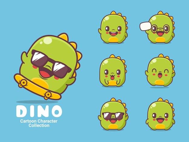 Ilustración de vector animal de personaje de dibujos animados de dinosaurio verde lindo